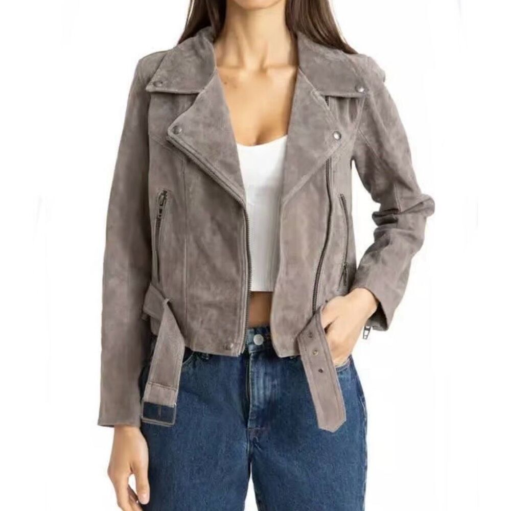 BLANK NYC | Suede Moto Asymmetrical Jacket High Altitude Gray‎ Taupe | 1X (Plus)